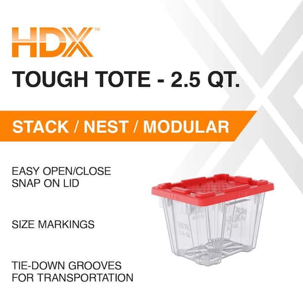 2.5 qt. Tough Storage Tote in Clear with Red Lid
