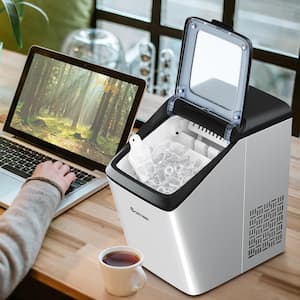 10 in. W 33 lbs./24-Hour Portable Ice Maker in Silver Self-Clean Function wit-Hour Scoop