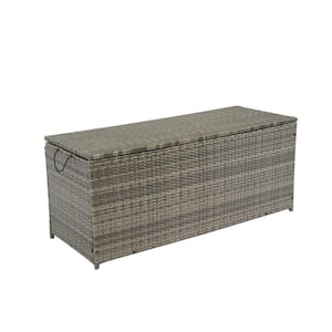 113 Gal. Wicker Patio Grey Deck Box Outdoor Storage with Lid for Kids Toys and Pillows Waterproof Fabric Container Bin