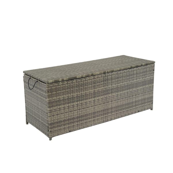 ITOPFOX 113 Gal. Wicker Patio Grey Deck Box Outdoor Storage with Lid for Kids Toys and Pillows Waterproof Fabric Container Bin