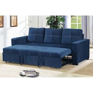 Simple Relax 85 in. Square Arm 3-Seater Convertible Sofa in Navy