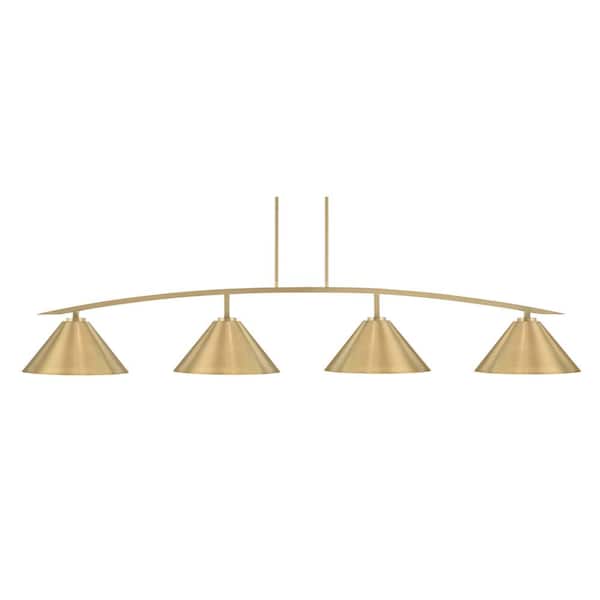 Unbranded Siena 4-Light New Age Brass Billiard Light with 14 in. New Age Brass Cone Metal Shades no bulbs included