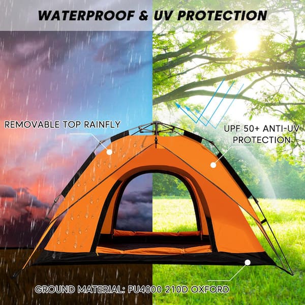 8 ft. x 7 ft. Orange Pop-up 4-Person Dome Camping Tent with Double-Deck