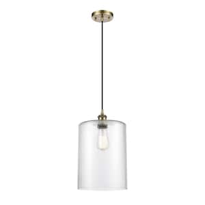Cobbleskill 1-Light Antique Brass Shaded Pendant Light with Clear Glass Shade