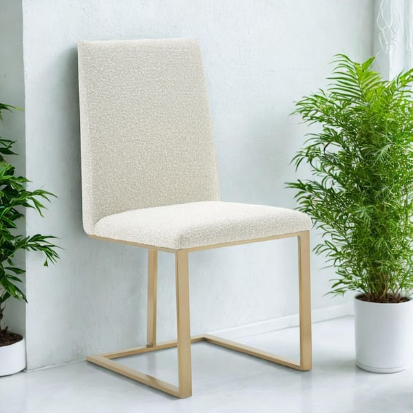 Frankie Off-White Fabric and Antique Brass Dining Chair