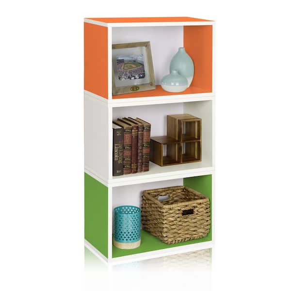 Way Basics Hillcrest Eco zBoard Tool Free Assembly White & Green & Orange Stackable Modular Open Bookcase