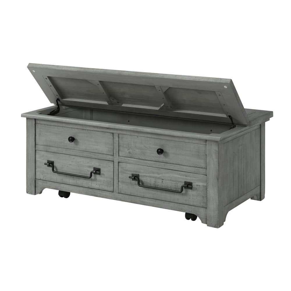 Dove Grey Solid Pine Lift-Top Trunk Coffee Table with Storage
