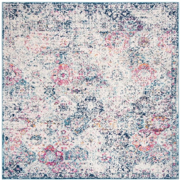 Madison Navy/Teal 8 ft. x 8 ft. Square Border Area Rug
