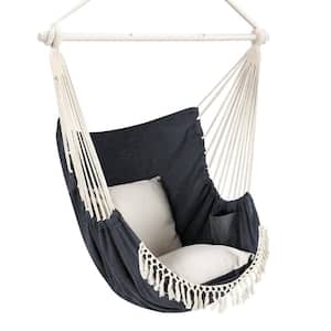 4 ft. Portable Bohemian Hanging Hammock Chair with Cushion and Steel Spreader Induded in Dark Grey