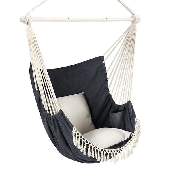 ITOPFOX 4 ft. Portable Bohemian Hanging Hammock Chair with Cushion and Steel Spreader Induded in Dark Grey