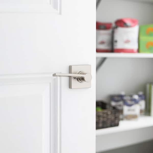 Ladera Satin Nickel Right-Handed Dummy Door Handle with Square Trim Featuring Microban Antimicrobial Technology