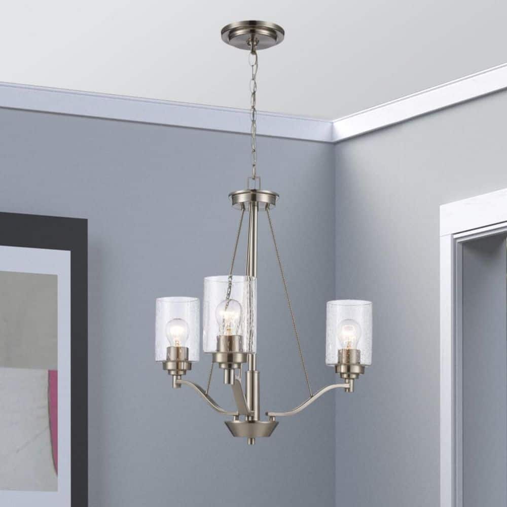Simi 3-Light Brushed Nickel Chandelier Light Fixture with Seeded Glass Shades price history on PriceWatchPro