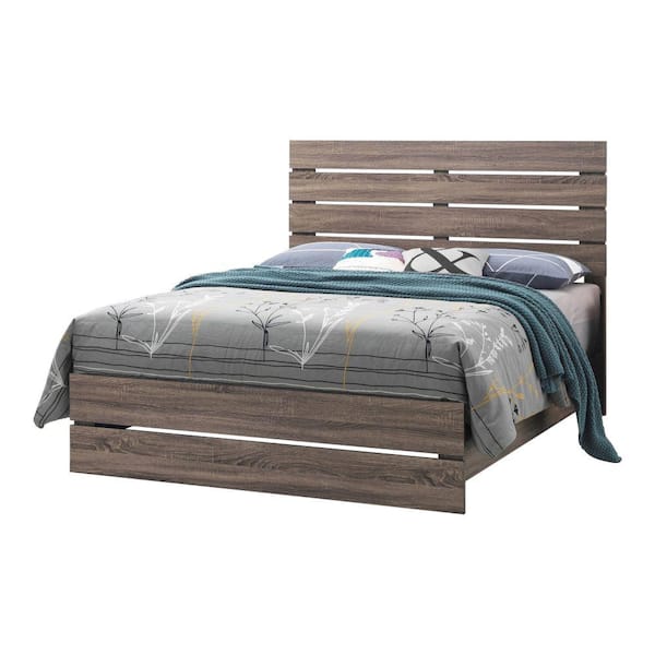 Benjara Brown Wooden Frame Queen Platform Bed With Panel Headboard ...