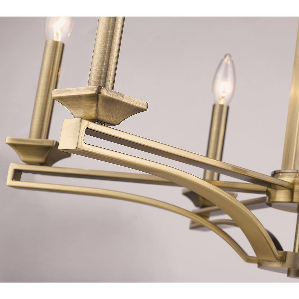 Antique Brass 6-Light Candelabra Chandelier with Adjustable Rods