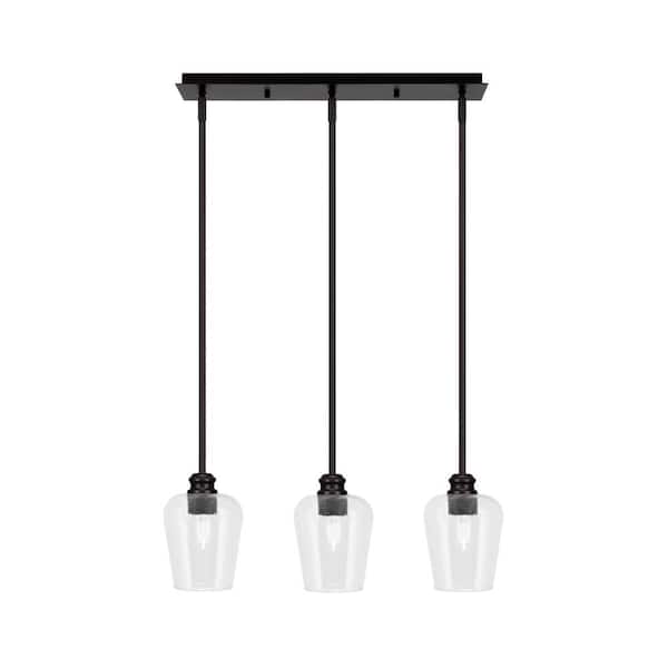Unbranded Albany 60-Watt 3-Light Espresso Linear Pendant Light with Clear Bubble Glass Shades and No Bulbs Included