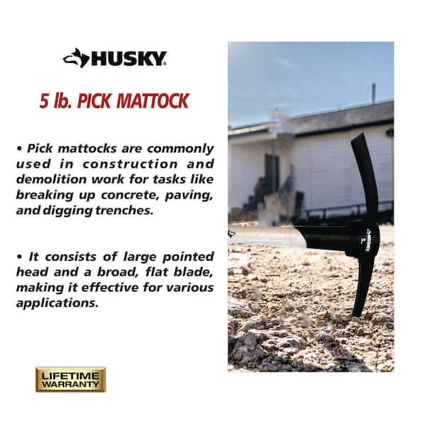 Husky 5 lb. Pick Mattock with 36 in. Wooden Handle 201906 - The