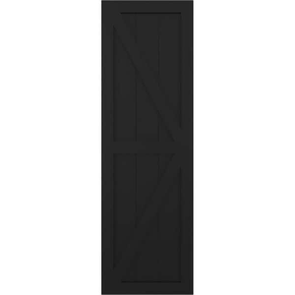 Ekena Millwork 12 in. x 44 in. True Fit PVC Two Equal Panel Farmhouse Fixed Mount Board and Batten Shutters Pair in Black
