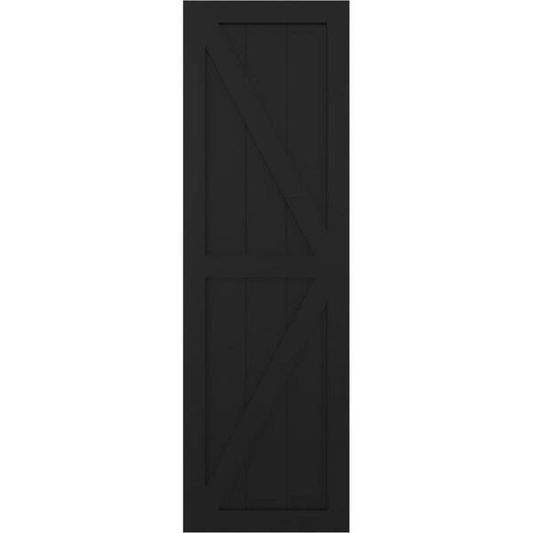 Ekena Millwork 12 in. x 54 in. True Fit PVC Two Equal Panel Farmhouse Fixed Mount Board and Batten Shutters with Z-Bar Pair in Black