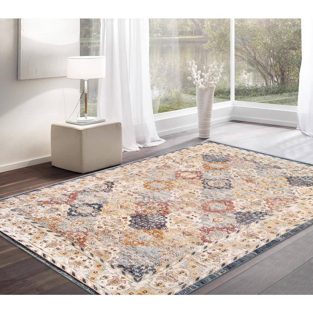 Heritage Light Blue and Beige 9' x 12' Synthetic Area Rug
