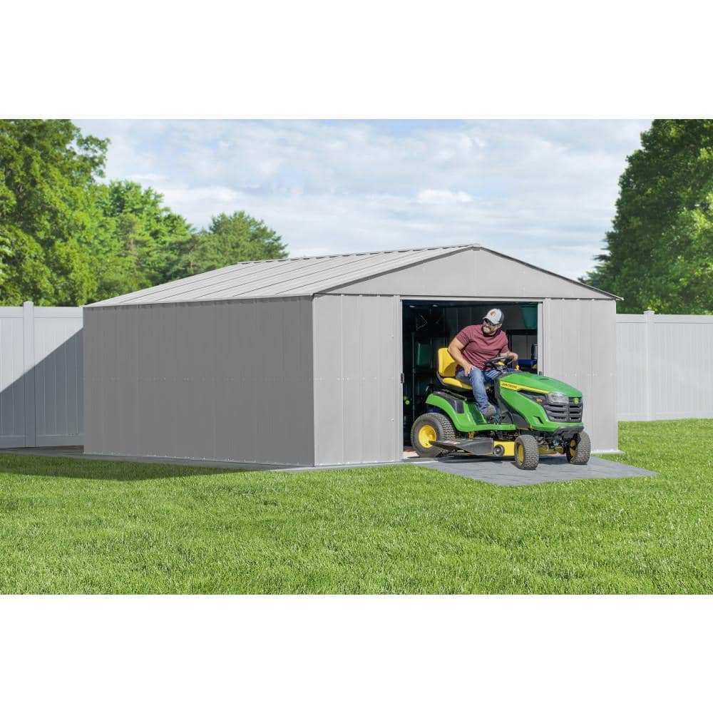 14 ft x 14 ft Flute Grey Galvanized Steel Storage Shed