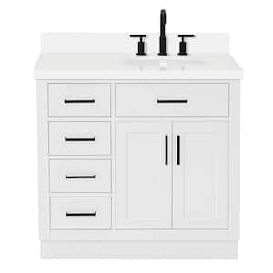 Hepburn 37 in. W x 22 in. D x 36 in. H Bath Vanity in White with White Pure Quartz Vanity Top with White Basin