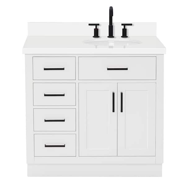 Hepburn 36 in. W x 22 in. D x 36 in. H Bath Vanity in White with White Pure Quartz Vanity Top with White Basin