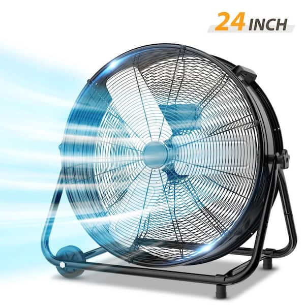 Industrial Fan 24 in. Heavy-Duty Drum 3-Speed 9640 CFM Air Circulation High Velocity Fan for Warehouse, Orange