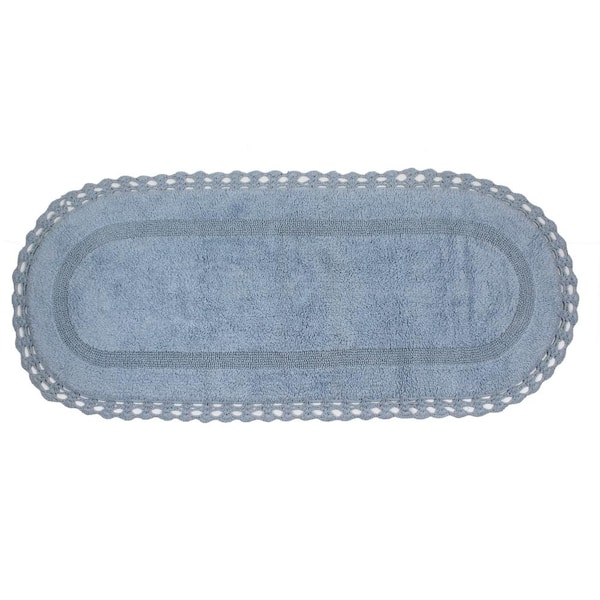 Hampton Crochet Reversible 100% Cotton Bath Rug Set, 21x54 Runner, Blue