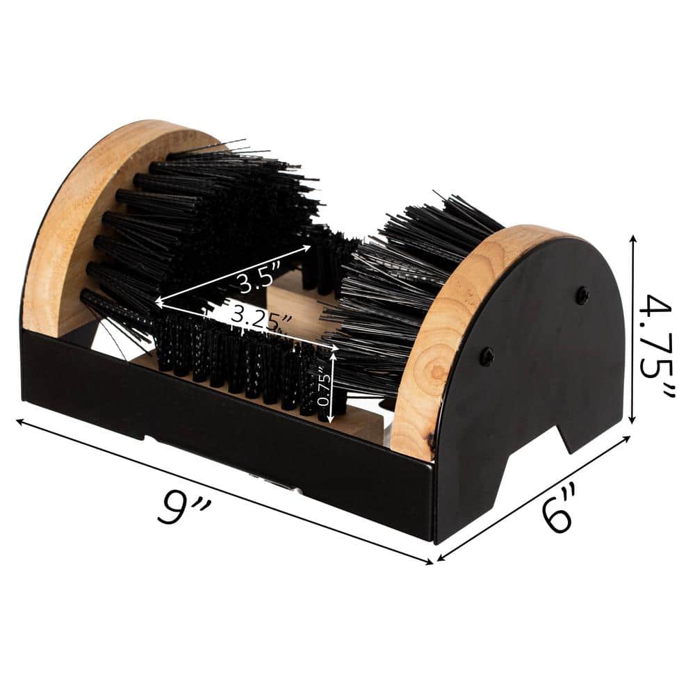 Heavy-Duty Black Metal and Wooden Boot Scraper with Brushes