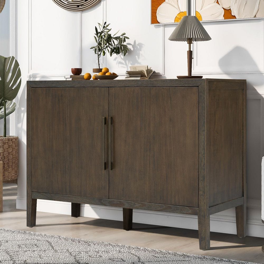 Dark Brown Wood 47.25 in. Storage CabInet Sideboard Buffet with Adjustable Pine Legs and 2-Doors