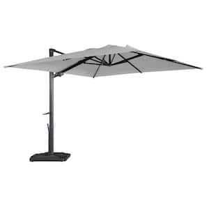 10 ft. Cantilever Umbrella Square Crank Market Umbrella Tilt Patio Umbrella with Base and Bluetooth Lights in Gray