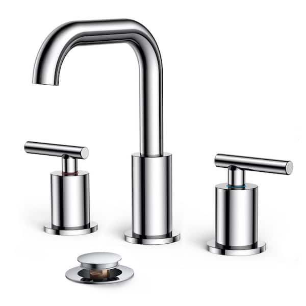 androme 8 in. Widespread 2-Handle Bathroom Faucet with Metal Pop-up Drain 3-Hole 360° Swivel Spout Sink Faucet in Chrome