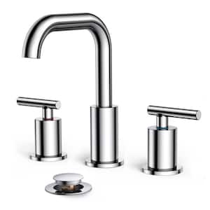 8 in. Widespread 2-Handle Bathroom Faucet with Metal Pop-up Drain 3-Hole 360° Swivel Spout Sink Faucet in Chrome