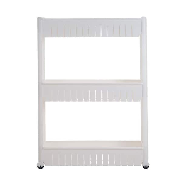 Everyday Home 3-Tier White Slim Slide Out Pantry Storage Tower with Wheels