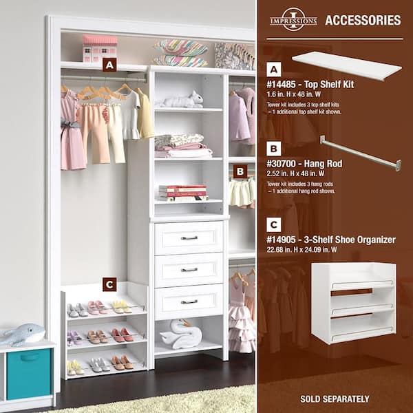ClosetMaid - Impressions Basic Plus 60 in. W - 120 in. W White Wood Closet System