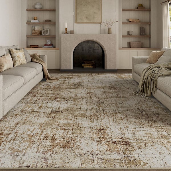 Rainbow Brown 9 ft. x 12 ft. Washable Modern Abstract Area Rug