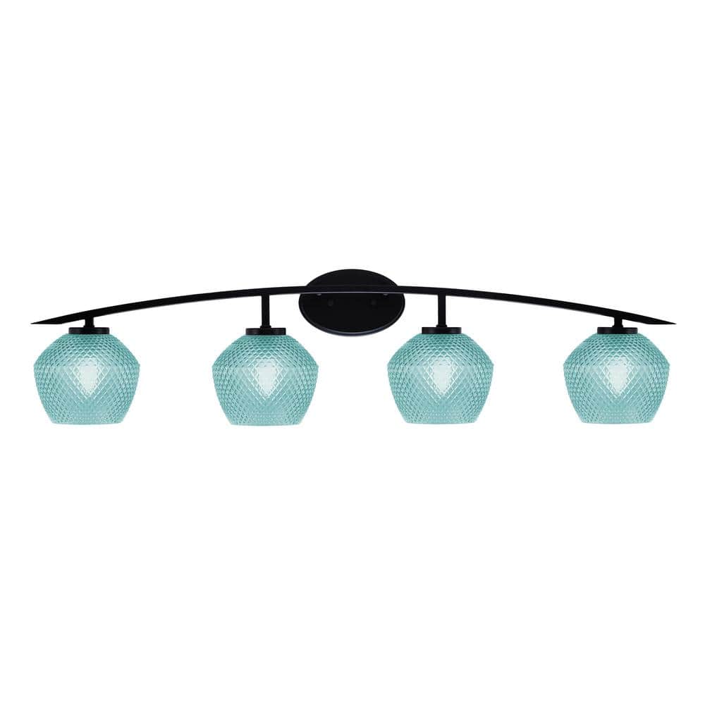Siena 40 in. 4-Light Matte Black Vanity-Light with 6 in. Turquoise Textured