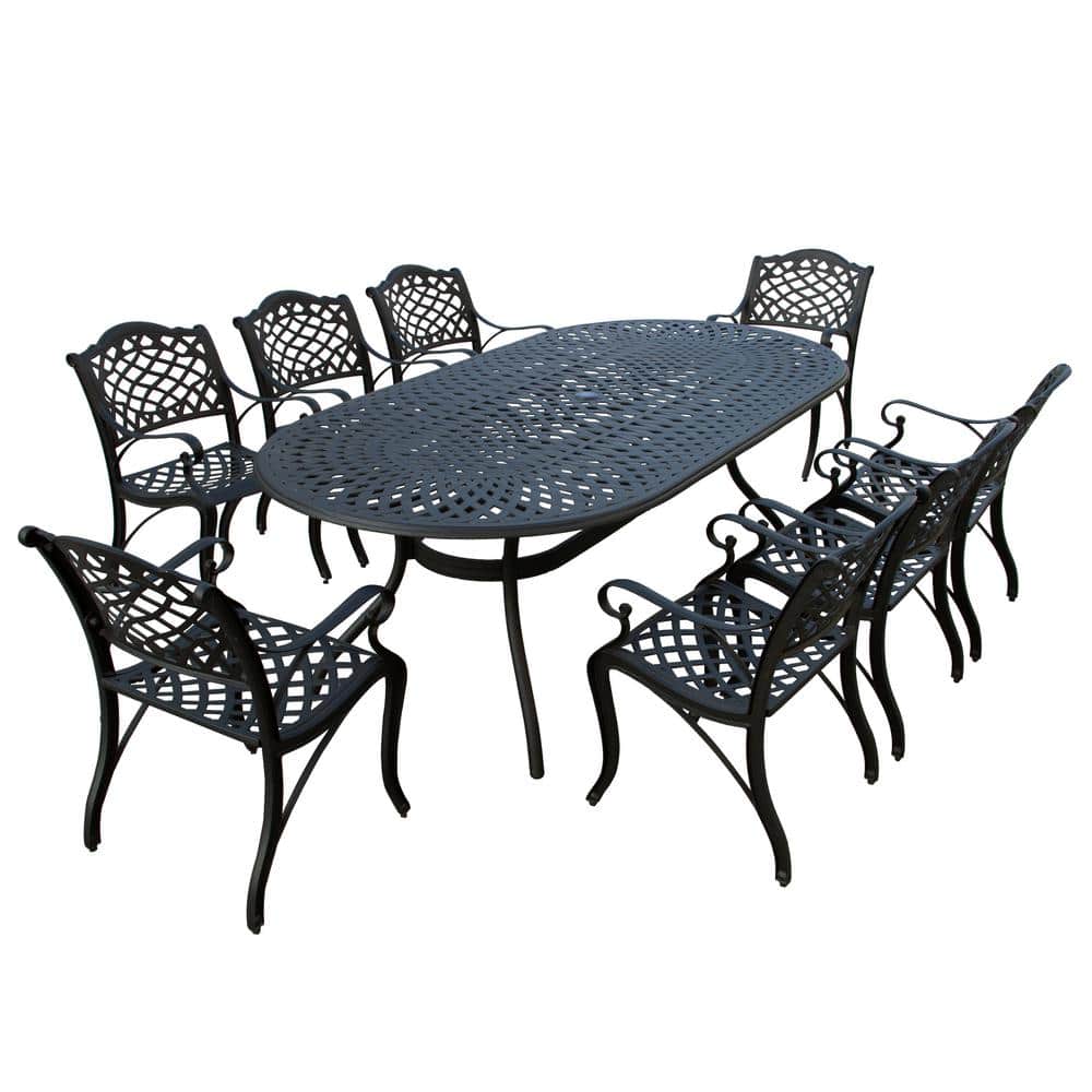 Oakland Living Black 9Piece Aluminum Oval Dining Height Outdoor Dining