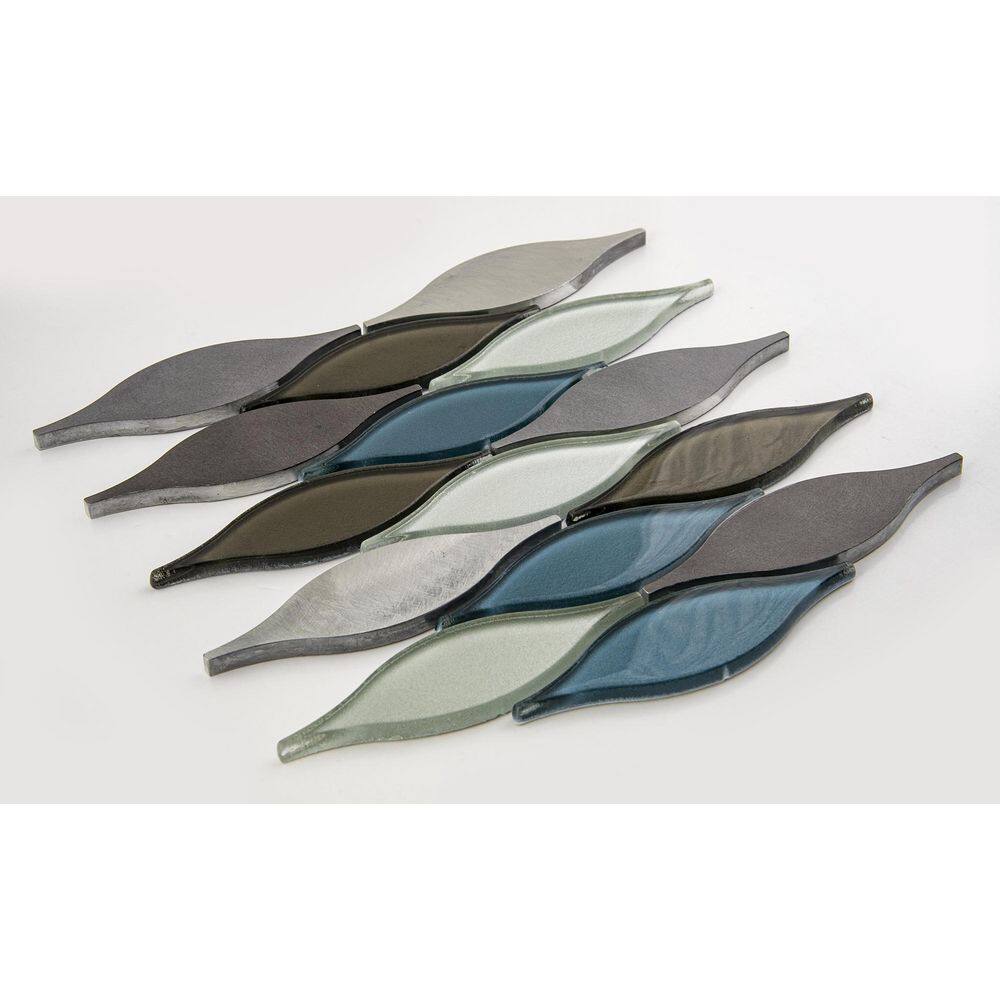 Zeille 9" x 11" Blue and Silver Glass Metal Arabesque Mosaic Tile