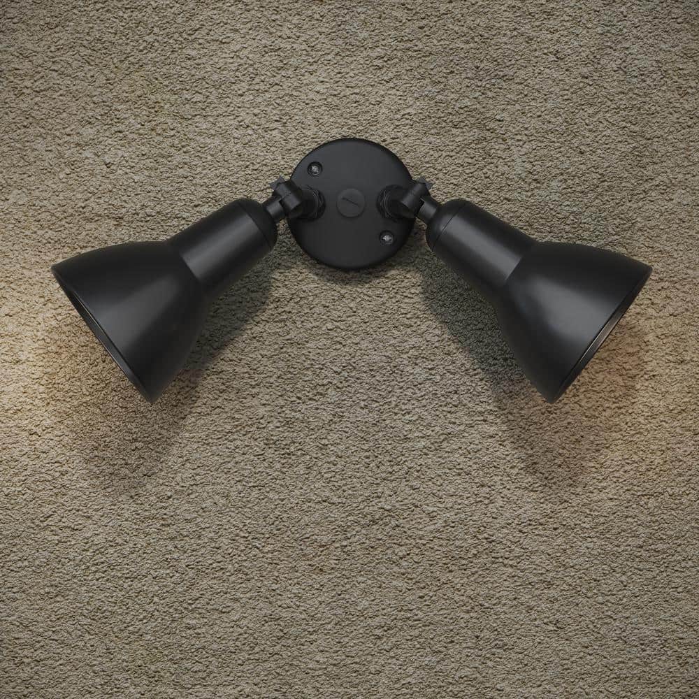 Black Adjustable Twin Head Outdoor Security Flood Light