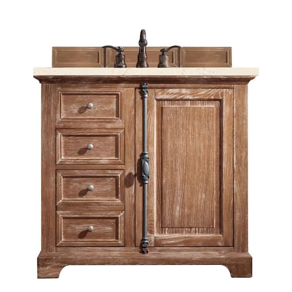 James Martin Vanities Providence 36 in. W x 23.5 in. D x 34.3 in. H Single Bath Vanity in Driftwood with Eternal Marfil Quartz Top