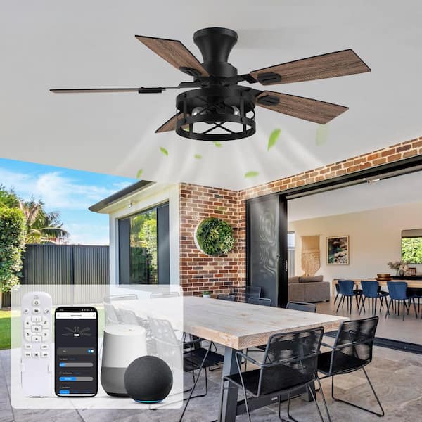 42 in. Black Rustic Smart Flush Mount Outdoor Indoor Ceiling Fan w/ LED Lights,Remote/APP/Alexa/Google Home,Easy Install