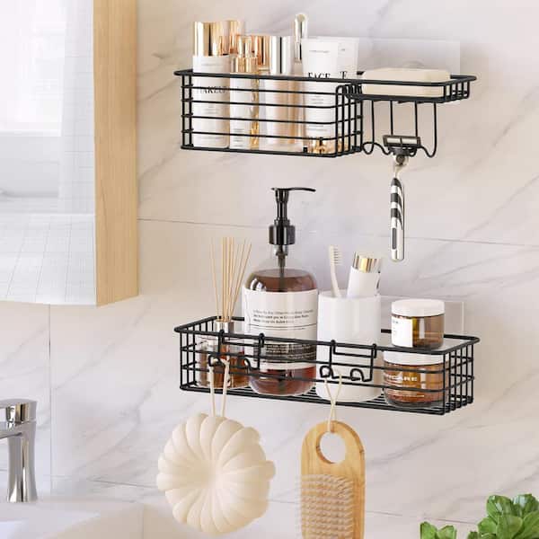  Shower Caddy, Adhesive Shower Organizer with Soap Dish and 4  Hooks, Rustproof Stainless Steel Shower Shelves, Wall Mounted No Drilling  Storage Shelf Basket Accessories for Bathroom & Kitchen : Home 