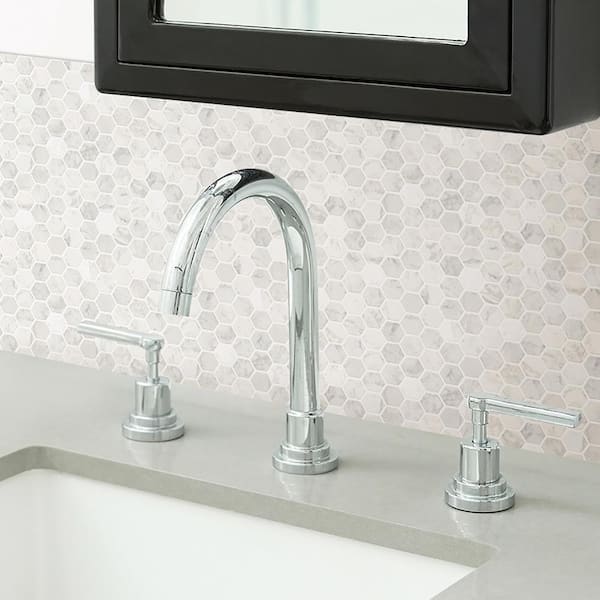 White Hexagon Vinyl Marble Peel Stick Backsplash Tiles