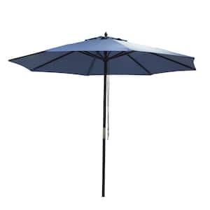 9 ft. Wood Market Umbrella in Blue