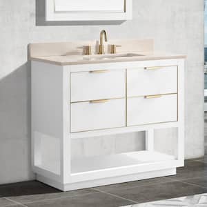 Allie 37 in. W x 22 in. D Bath Vanity in White with Gold Trim with Marble Vanity Top in Crema Marfil with White Basin