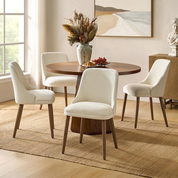 Dyron Ivory 19.25 in. Modern Upholstered Dining Chair with Solid Wood Legs (Set-4)