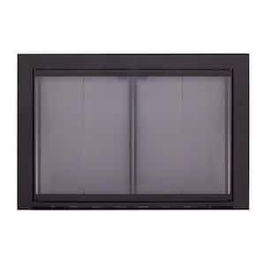 Linear Aluminum Medium Black Glass Fireplace Doors