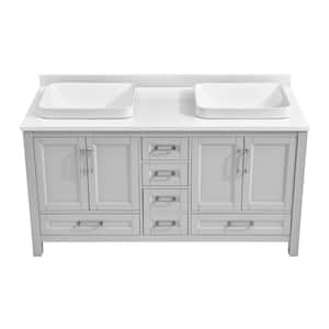 Bentworth 60 in.W x 22 in. D Double Vanity in Light Gray Semi-Recessed w/Engineered Vanity Top in White with White Basin