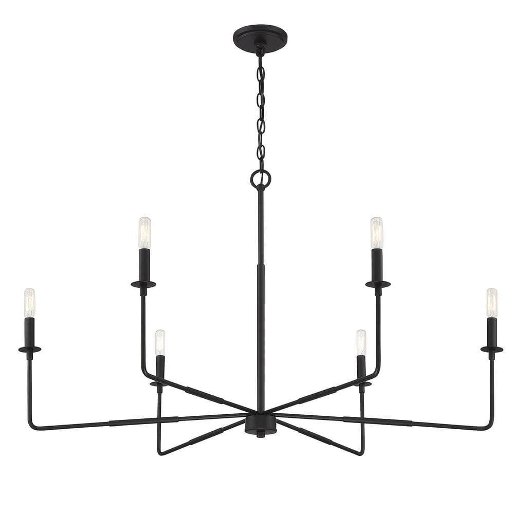 Salerno Matte Black Rustic 6-Light Chandelier (42" W x 25" H)
